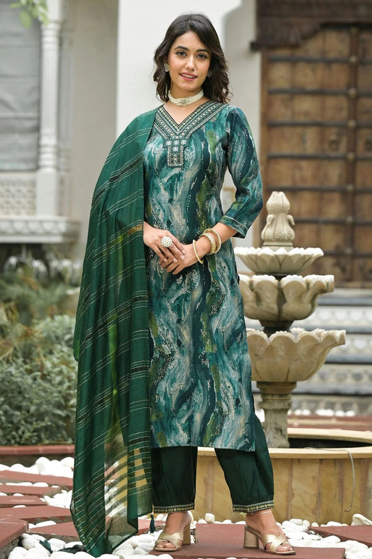 Green Modal Silk Stitched Salwar Suit NCSS11111588