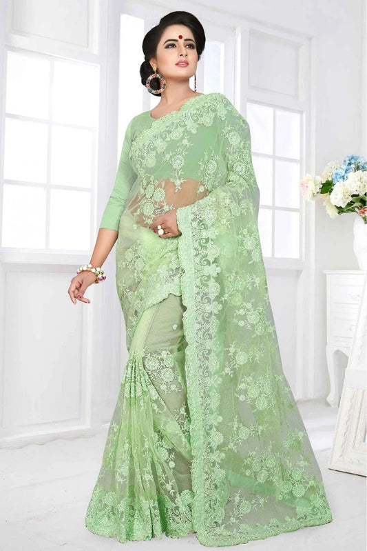Green Net Designer Saree NCSD10910483