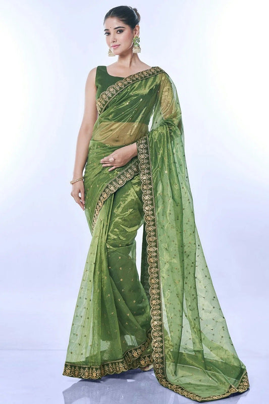 Green Net Designer Saree NCSD11111812