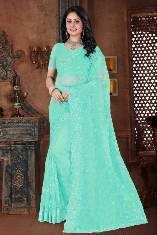 Green Net Embroidery Saree NCSD10910535