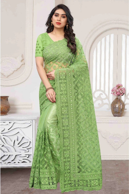 Green Net Embroidery Saree NCSD10910662