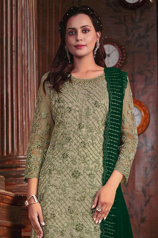 Green Net Palazzo Pant Suit NCSM11112372