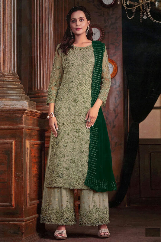 Green Net Palazzo Pant Suit NCSM11112372