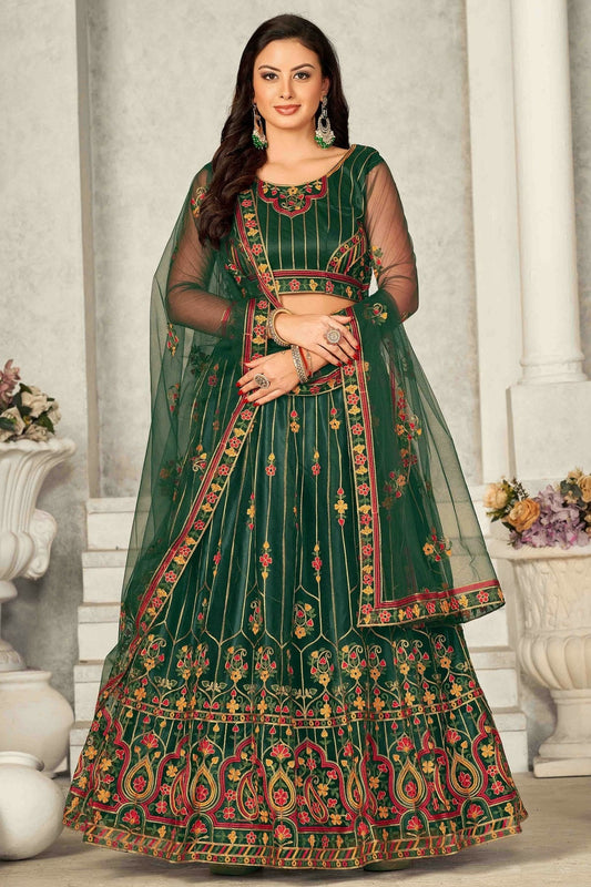 Green Net Semi Stitched Lehenga Choli NCLC11710130