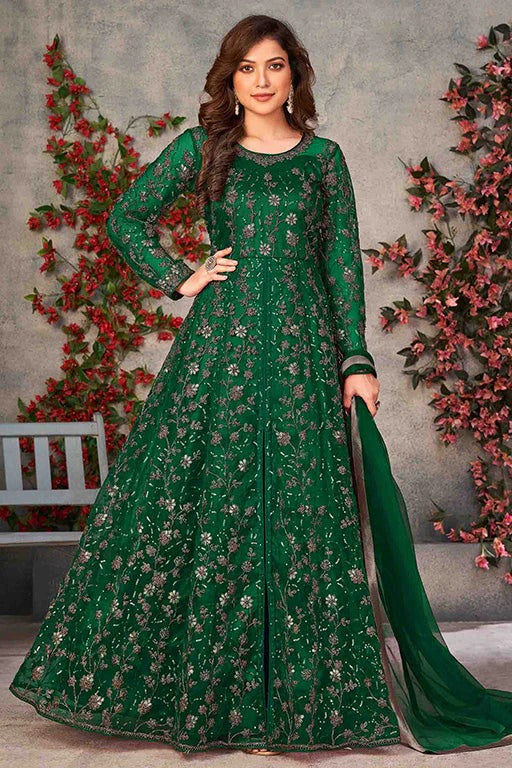 Green Net Semi Stitched Pant Style Suit NCSM10510385