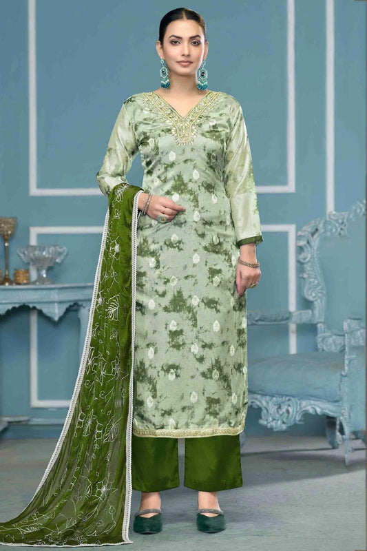 Green Organza Banarasi Pant Style Suit NCSM11110731