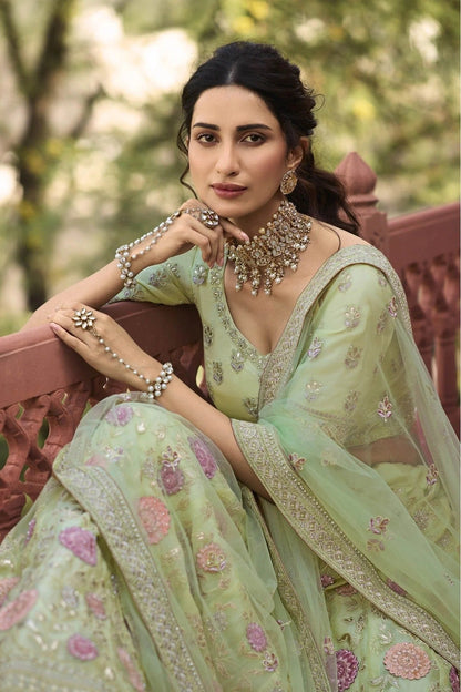 Green Organza Embroidery Lehenga Choli NCLC10810472