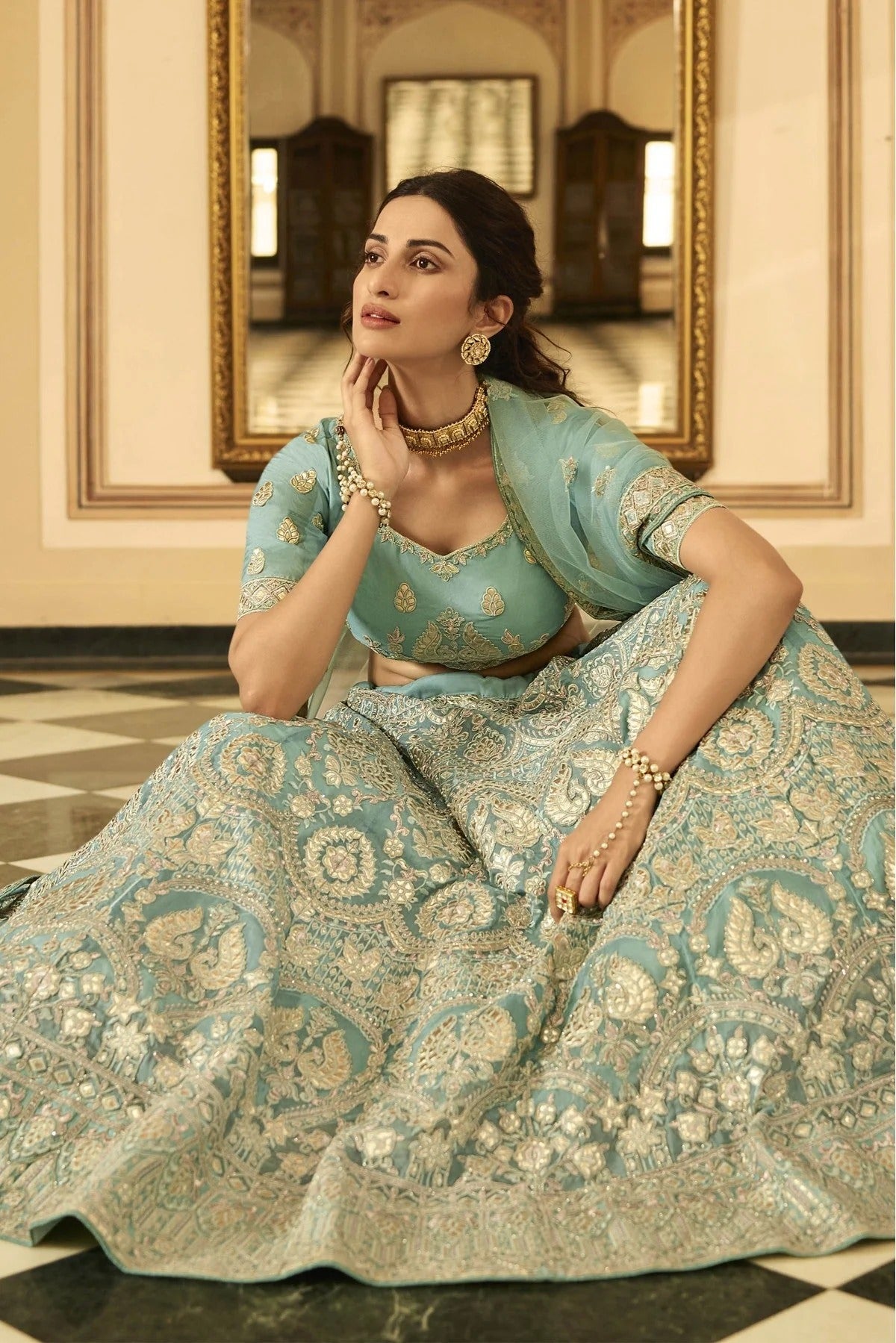 Green Organza Embroidery Lehenga Choli NCLC10810474