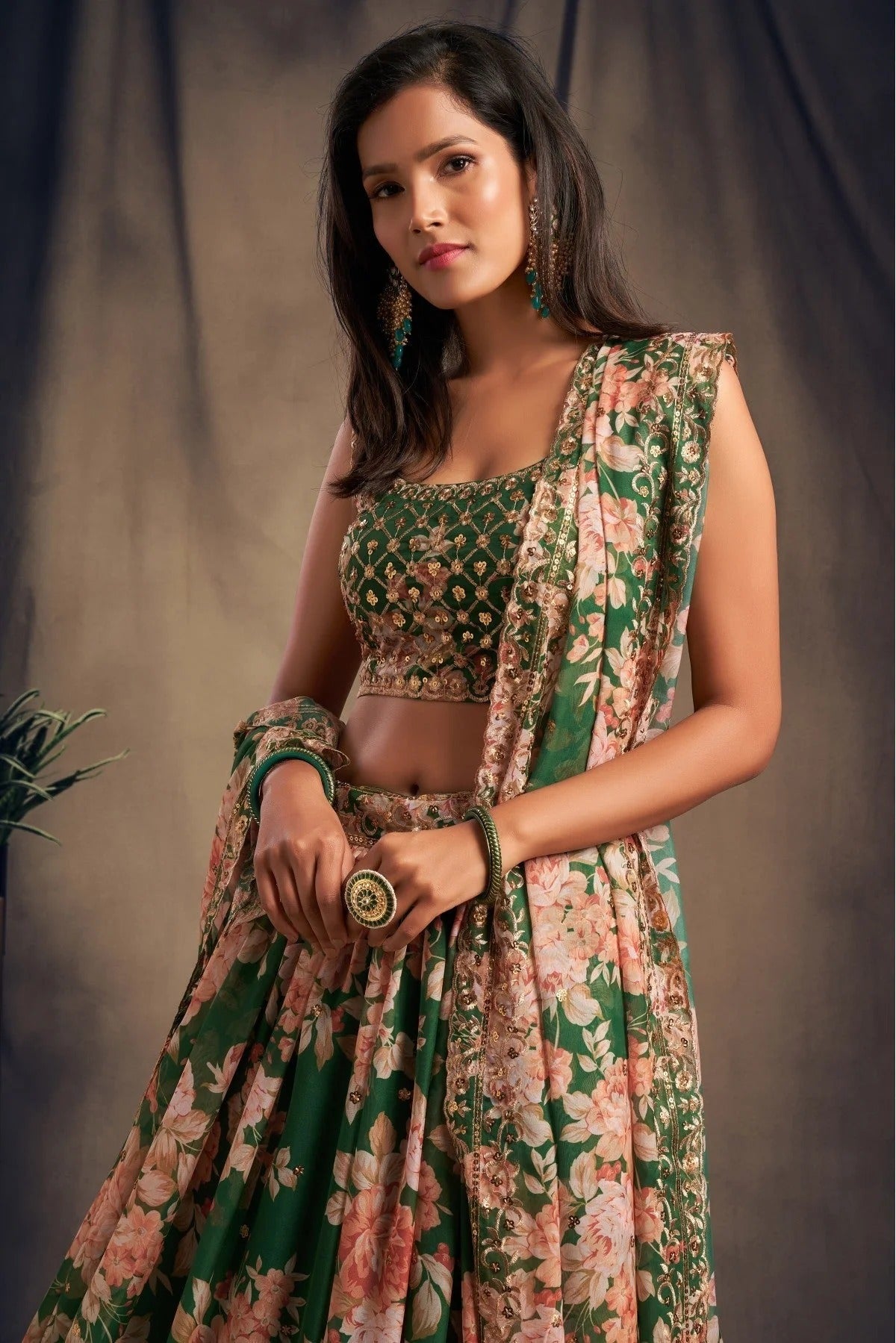 Green Organza Lehenga Choli NCLC10110334