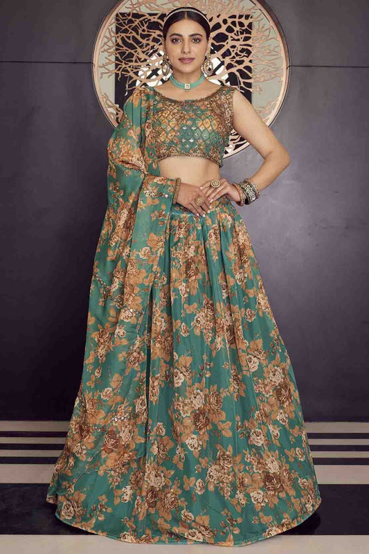 Green Organza Printed Lehenga Choli NCLC10810592