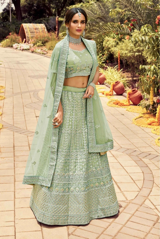 Green Organza Resham Lehenga Choli NCLC10810401