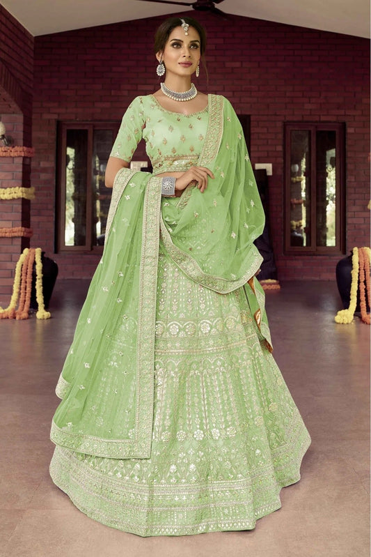Green Organza Resham Lehenga Choli NCLC10810406