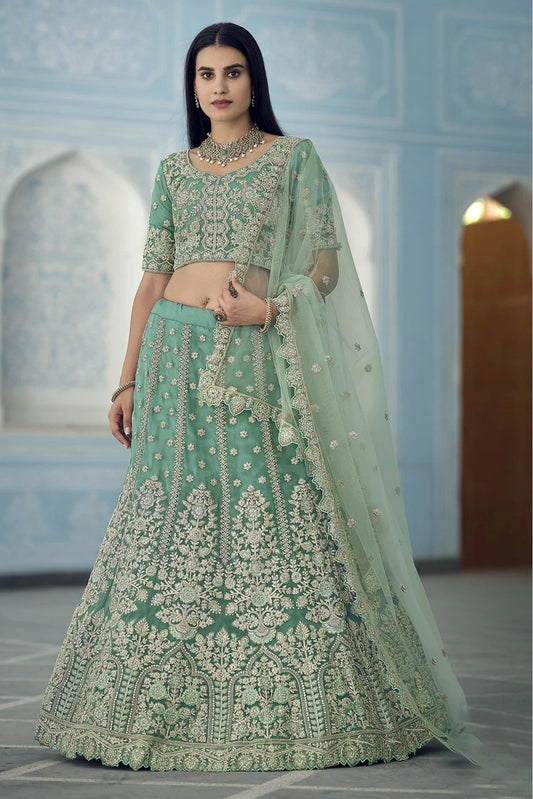 Green Organza Sequins Lehenga Choli NCLC10810477