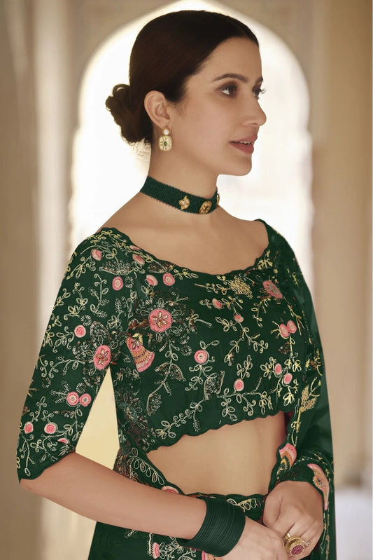 Green Organza Sequins Saree NCSD10810612