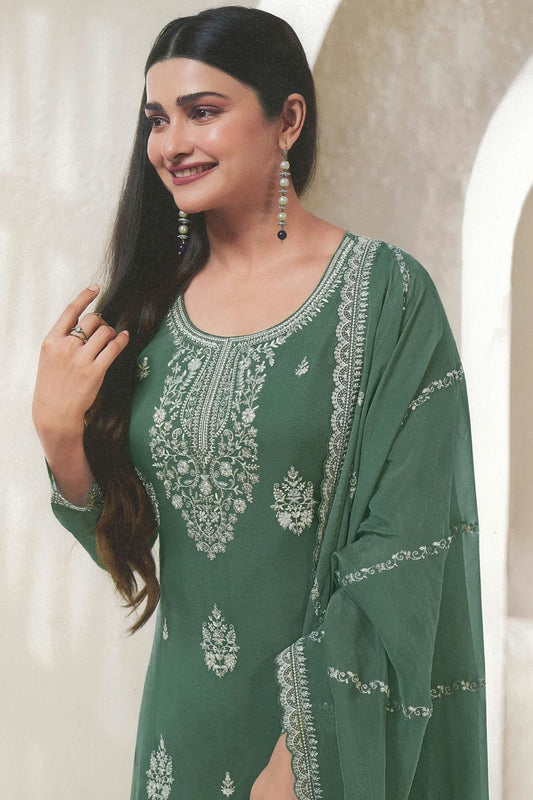 Green Organza Straight Suit NCSM11112335