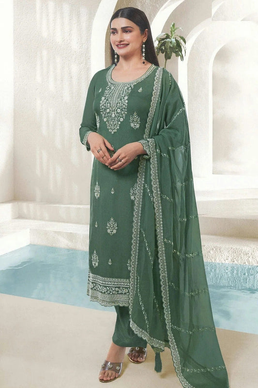 Green Organza Straight Suit NCSM11112335