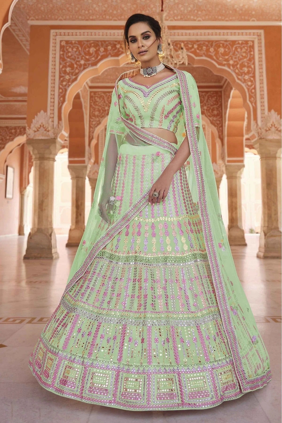 Green Organza Thread Lehenga Choli NCLC10810422