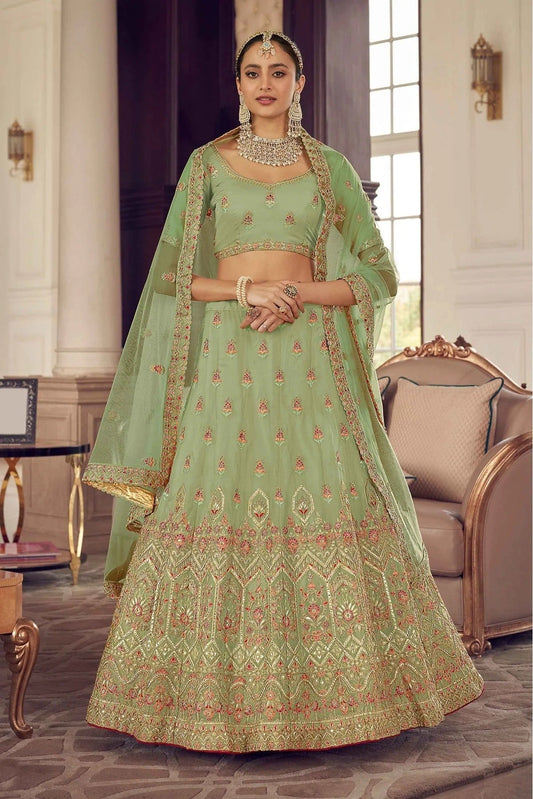 Green Organza Thread Lehenga Choli NCLC10810432