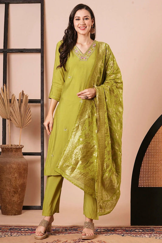 Green PV Chanderi Stitched Salwar Suit NCSS11111931