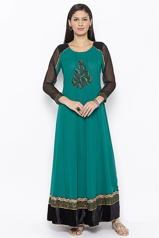 Green Plus Size Georgette Embroidery Kurta Set NCKR10710218