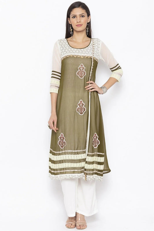 Green Plus Size Georgette Embroidery Kurta Set NCKR10710246