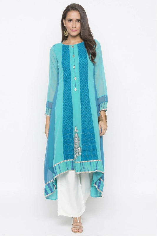 Green Plus Size Georgette Embroidery Kurta Set NCKR10710256