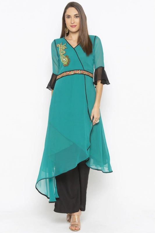 Green Plus Size Georgette Embroidery Kurta Set NCKR10710262