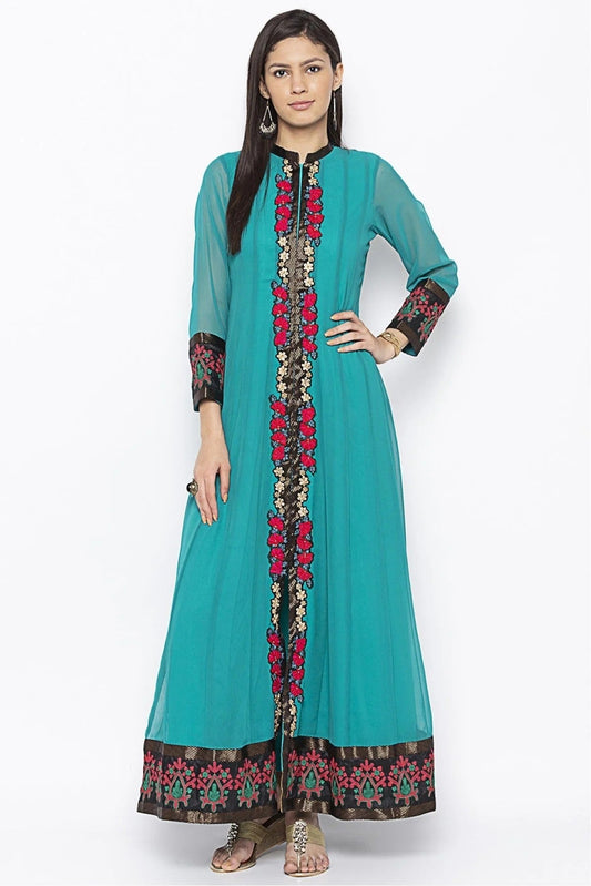 Green Plus Size Georgette Embroidery Kurta Set NCKR10710305
