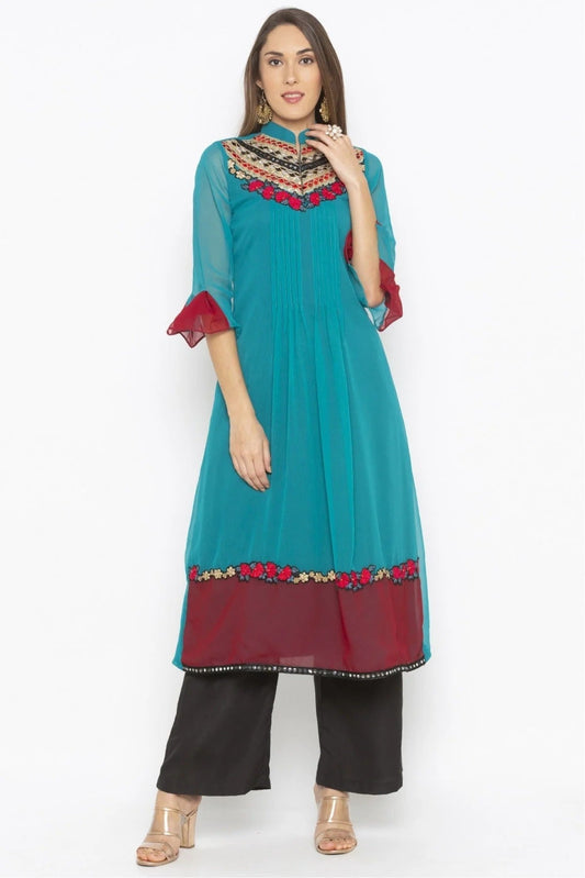 Green Plus Size Georgette Embroidery Kurta Set NCKR10710312