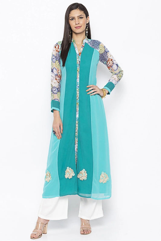 Green Plus Size Georgette Embroidery Kurta Set NCKR10710355