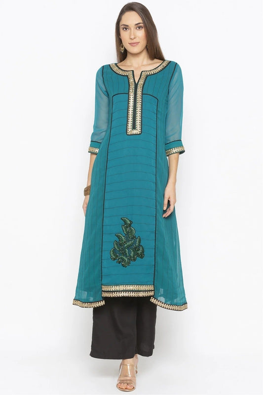 Green Plus Size Georgette Embroidery Kurta Set NCKR10710404