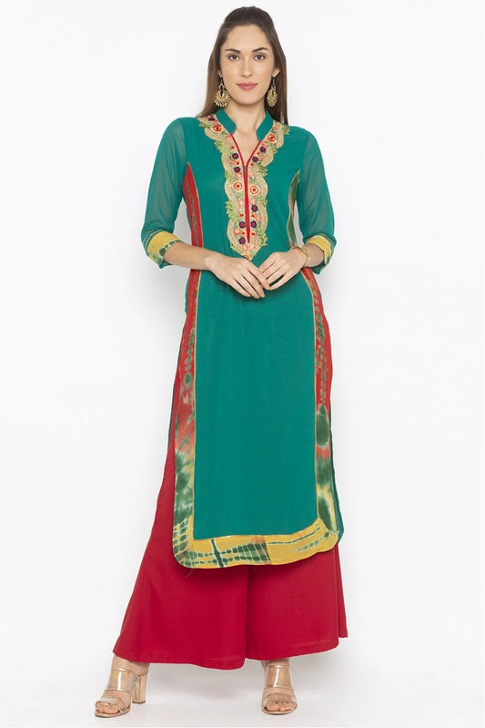 Green Plus Size Georgette Embroidery Kurta Set NCKR10710416