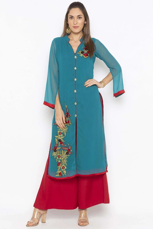 Green Plus Size Georgette Embroidery Kurta Set NCKR10710449