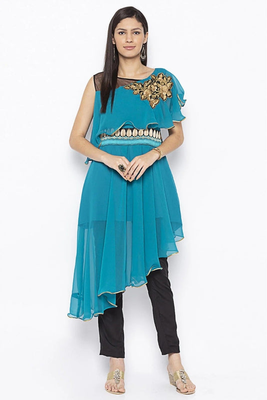 Green Plus Size Georgette Embroidery Kurta Set NCKR10710456
