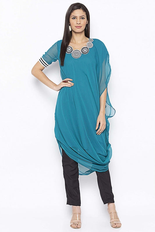 Green Plus Size Georgette Embroidery Kurta Set NCKR10710464