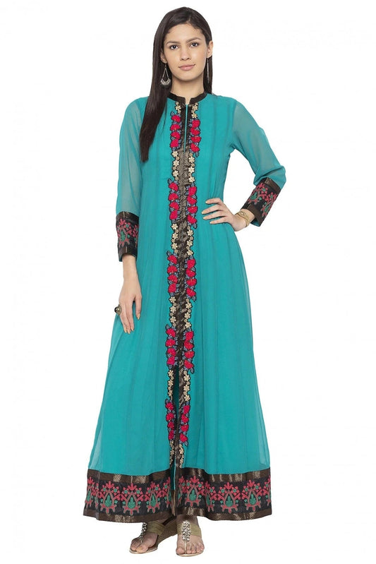 Green Plus Size Georgette Embroidery Kurti NCKR10710134