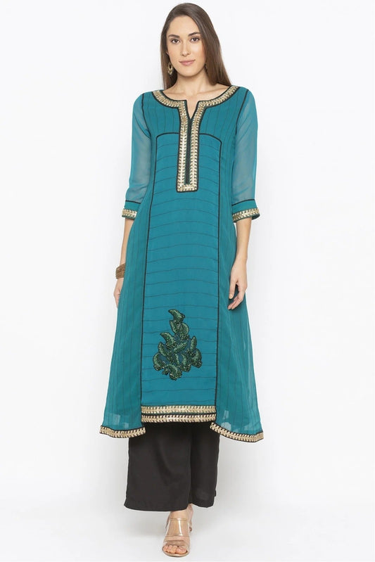 Green Plus Size Georgette Embroidery Kurti NCKR10710376
