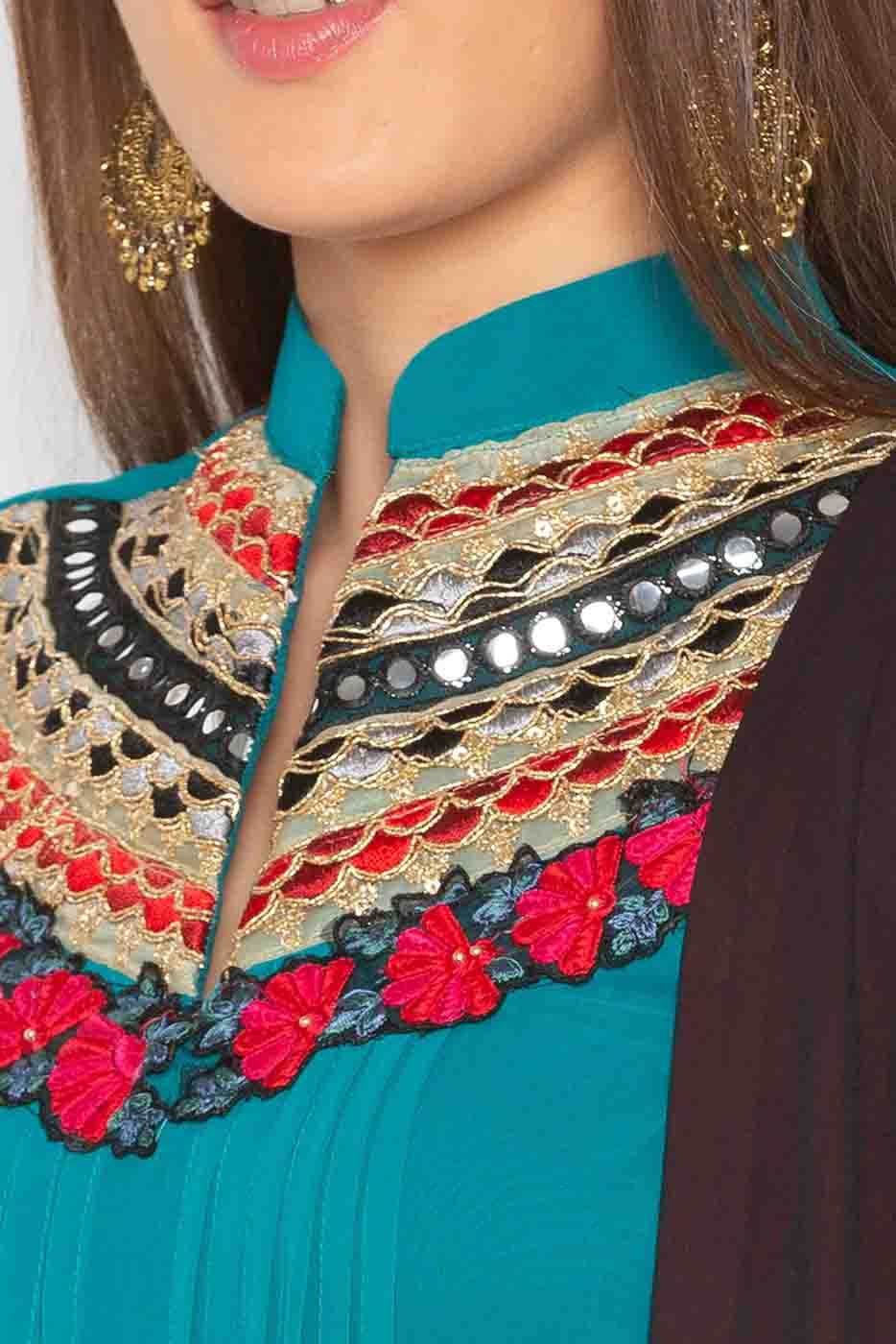 Green Plus Size Georgette Embroidery Palazzo Pant Suit NCSS10710552