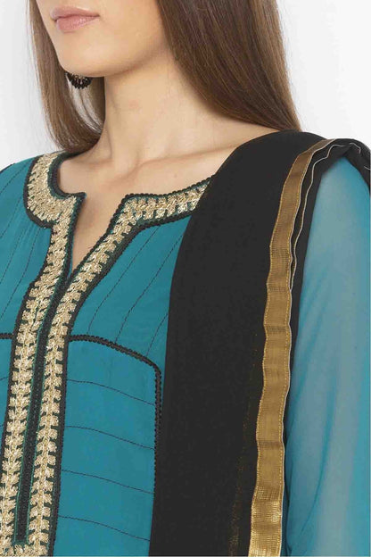 Green Plus Size Georgette Embroidery Palazzo Pant Suit NCSS10710622