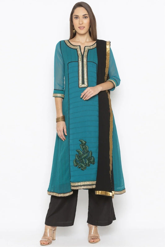 Green Plus Size Georgette Embroidery Palazzo Pant Suit NCSS10710622