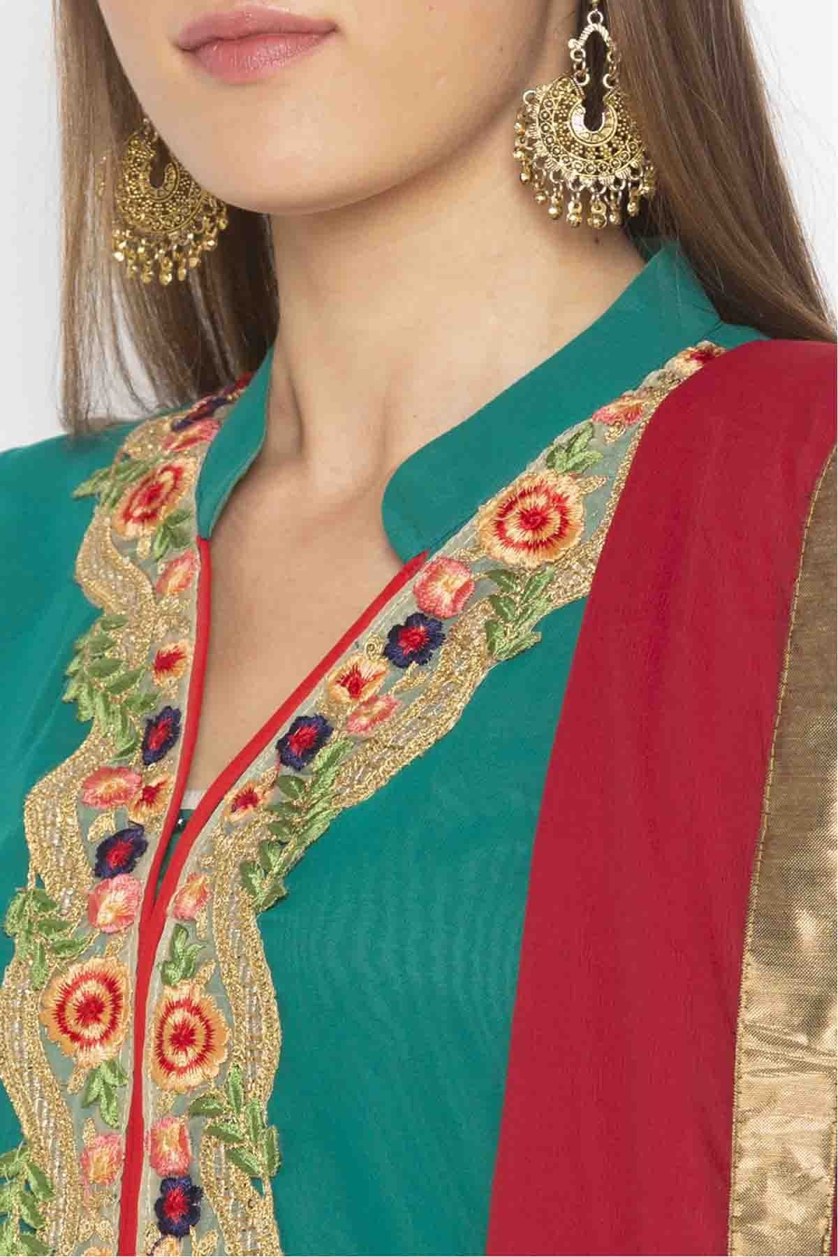Green Plus Size Georgette Embroidery Palazzo Pant Suit NCSS10710635