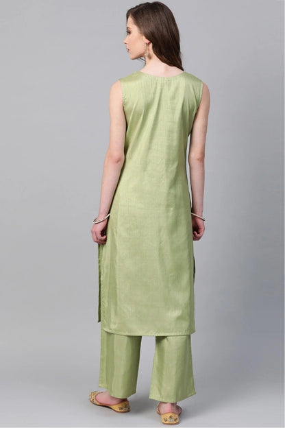 Green Plus Size Poly Silk Straight Kurti NCKR10610186