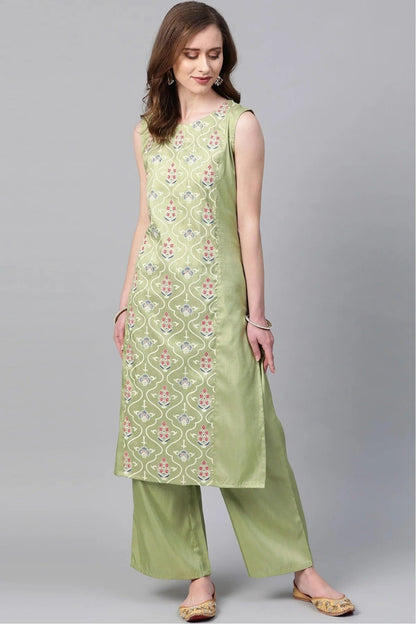 Green Plus Size Poly Silk Straight Kurti NCKR10610186