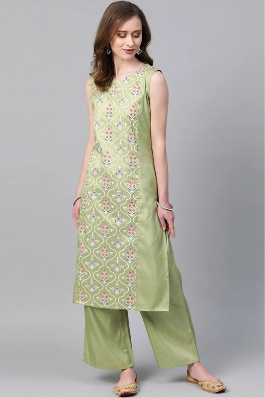 Green Plus Size Poly Silk Straight Kurti NCKR10610186