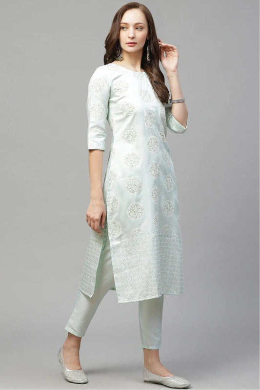 Green Plus Size Poly Silk Straight Kurti NCKR10610193