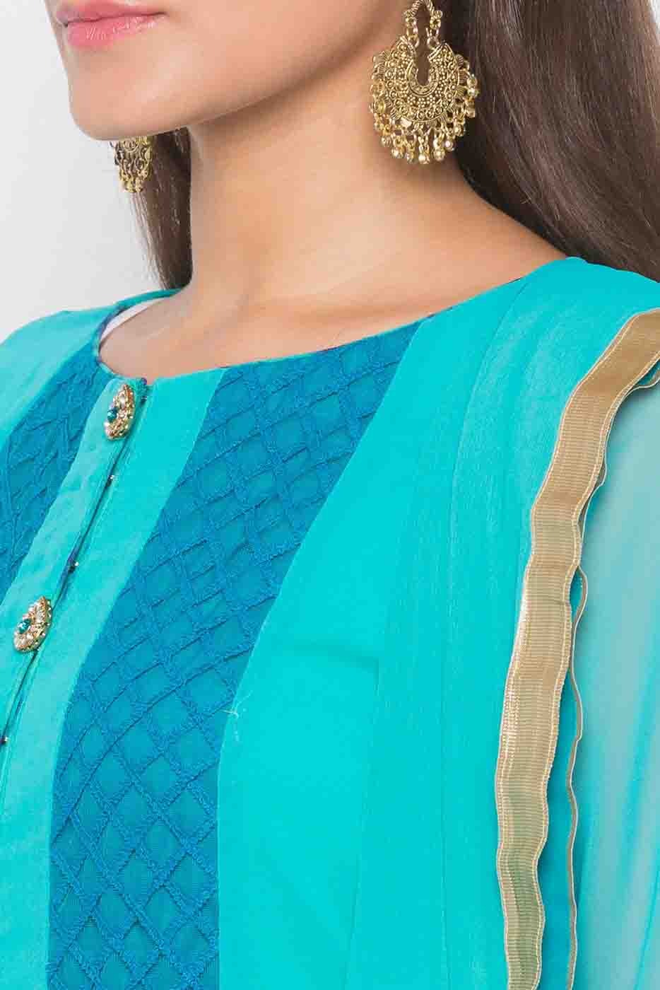 Green Plus Size Stitched Georgette Embroidery Palazzo Pant Suit NCSS10710568