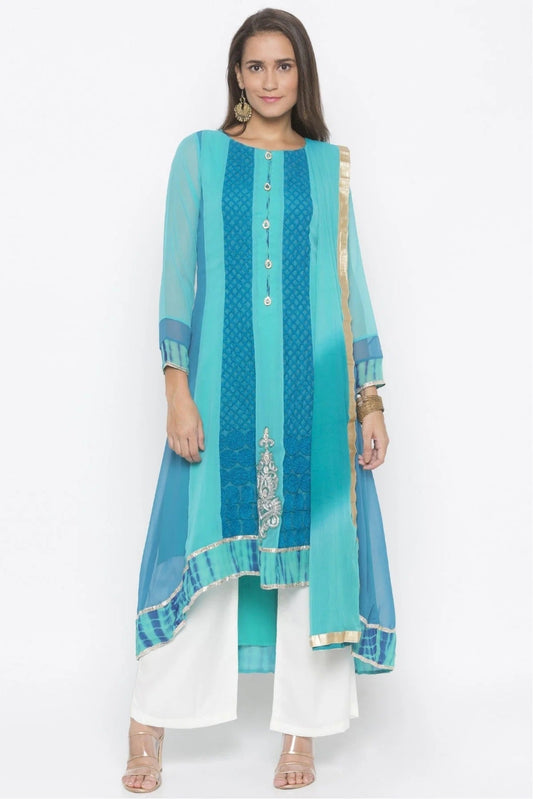 Green Plus Size Stitched Georgette Embroidery Palazzo Pant Suit NCSS10710568