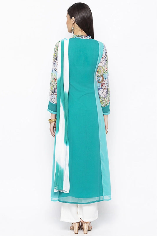Green Plus Size Stitched Georgette Embroidery Palazzo Pant Suit NCSS10710604