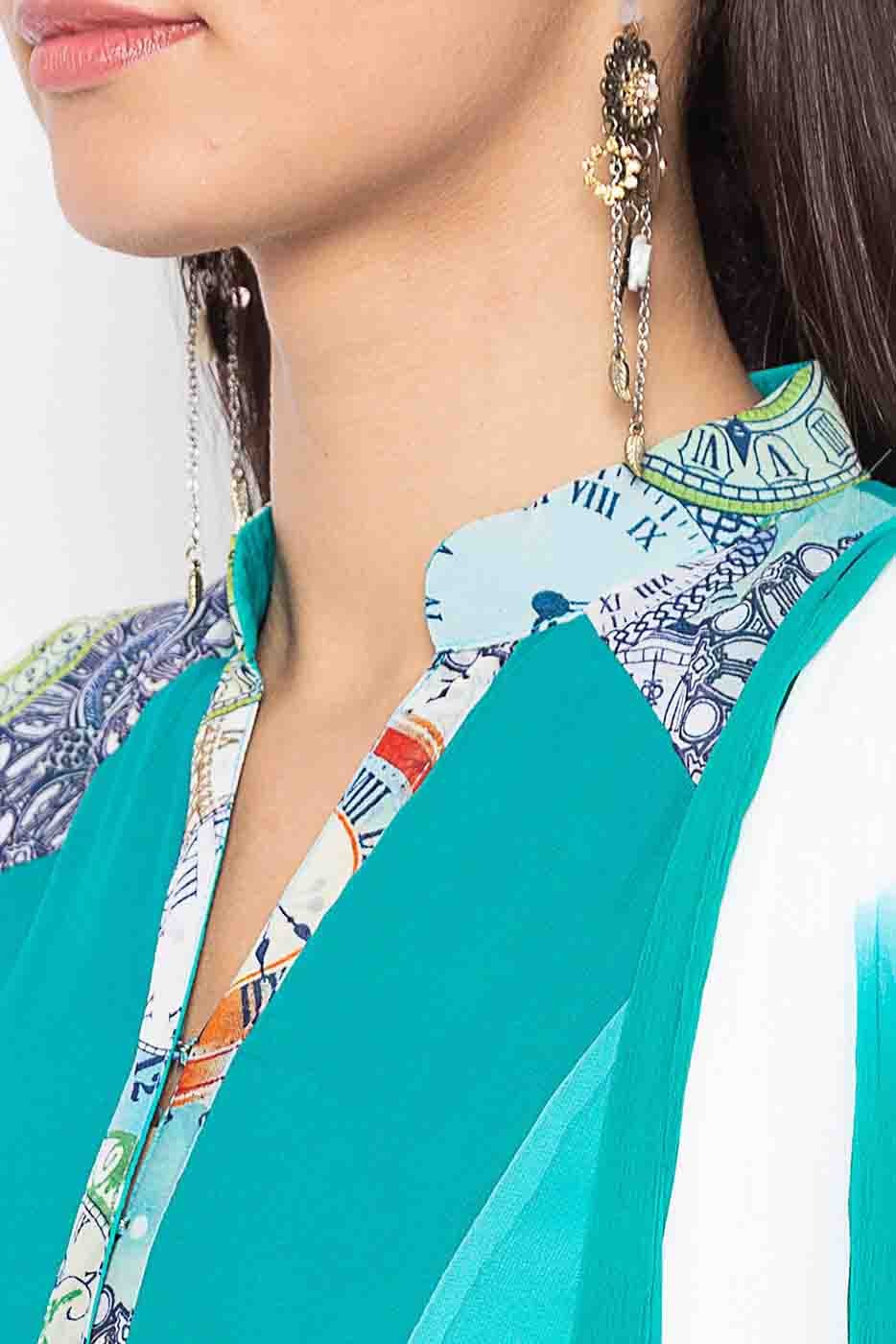 Green Plus Size Stitched Georgette Embroidery Palazzo Pant Suit NCSS10710604