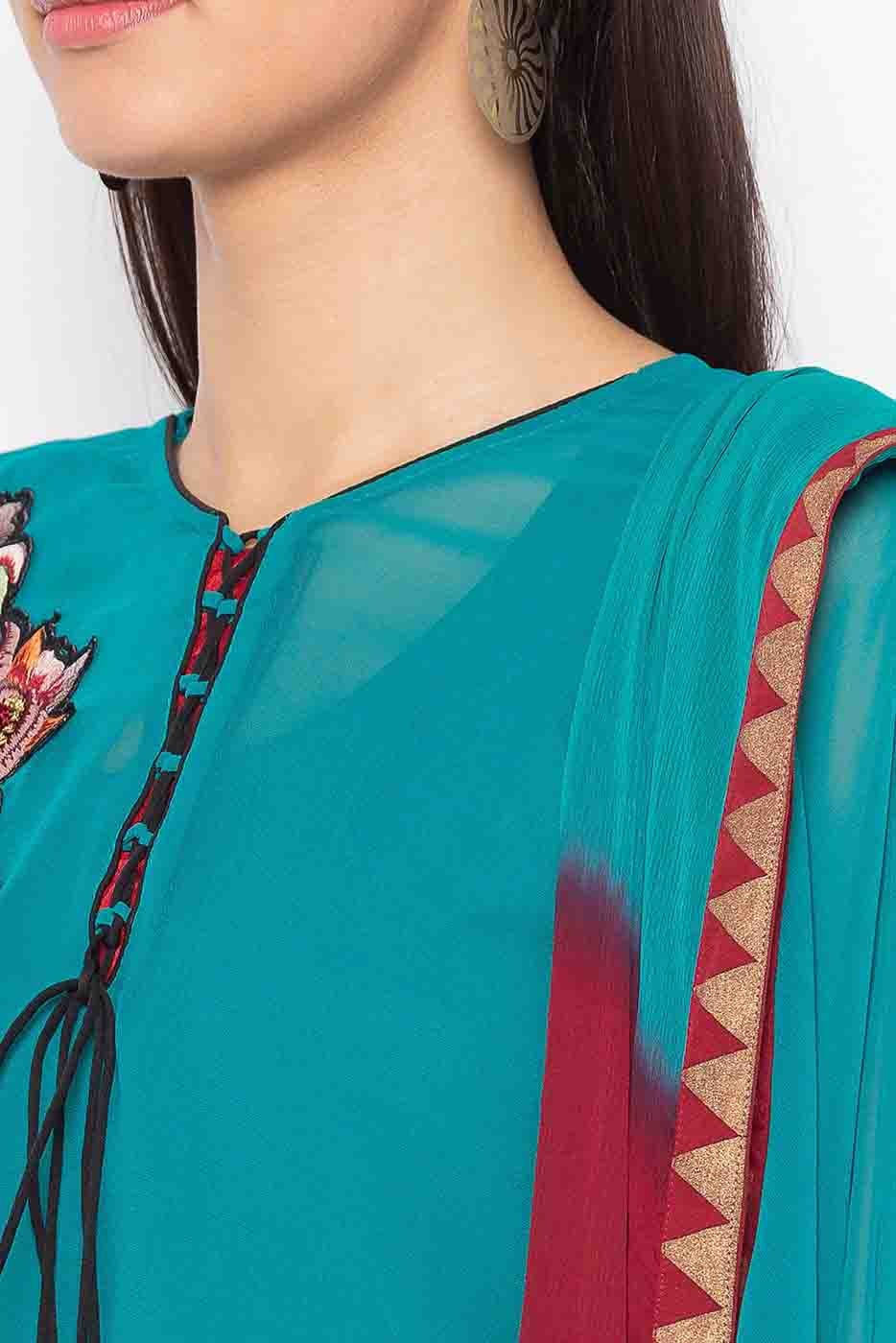 Green Plus Size Stitched Georgette Embroidery Pant Style Suit NCSS10710572
